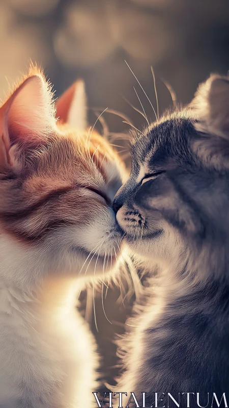 Two Cats Sharing a Sunlit Moment of Tender Affection.