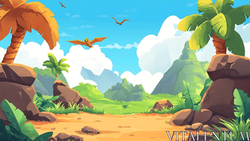 Digital Landscape Rendering: Tropical Valley with Layered Atmospheric Perspective