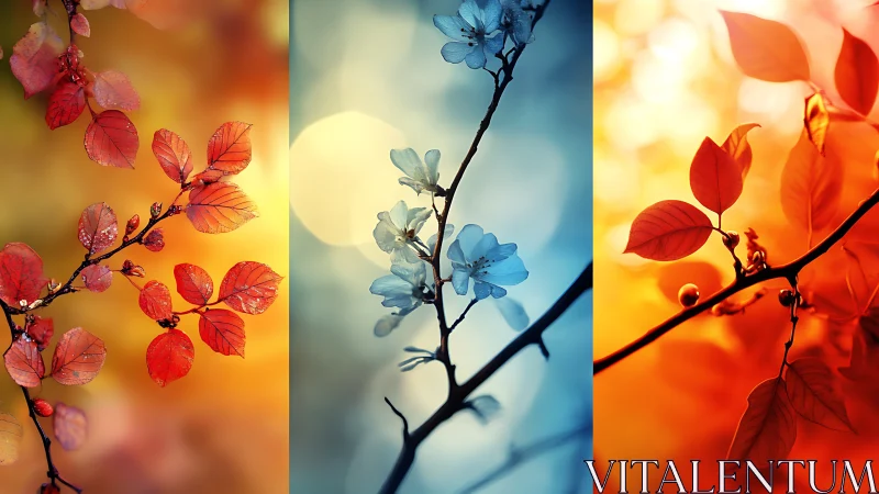 Delicate autumn branches glow against dreamy blurred light