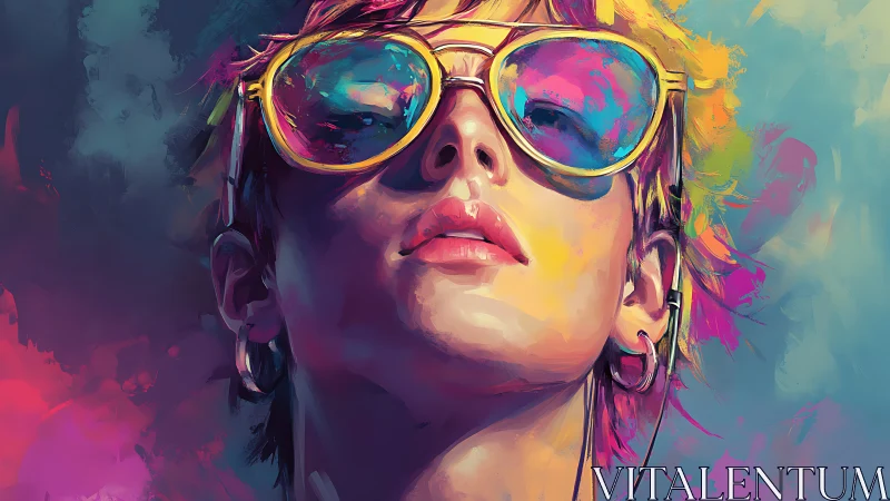 Neon portrait shows confident youth in reflective sunglasses