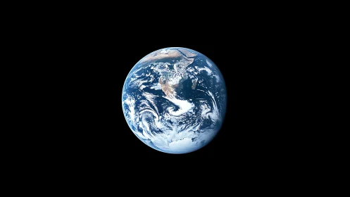 Full-disk Earth from space with visible Americas and cloud bands.