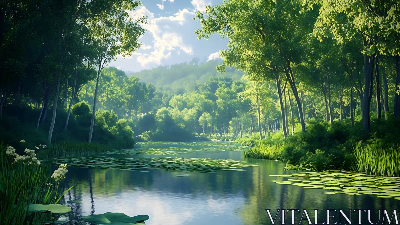 Emerald Woodland Corridor: Symmetrical Arboreal Landscape.