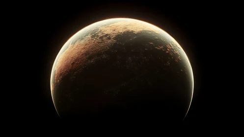 Planet surface in shadow with illuminated rocky terminator