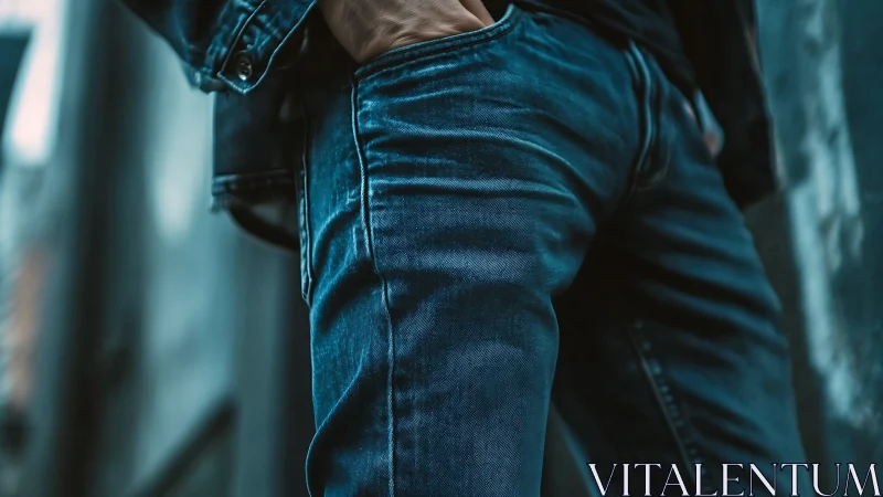 Deep indigo denim fabric exhibits pronounced color saturation and three-dimensional textile surface 