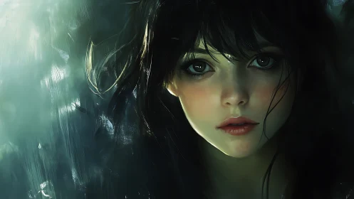 Moody digital portrait renders a luminous, soft-lit female face