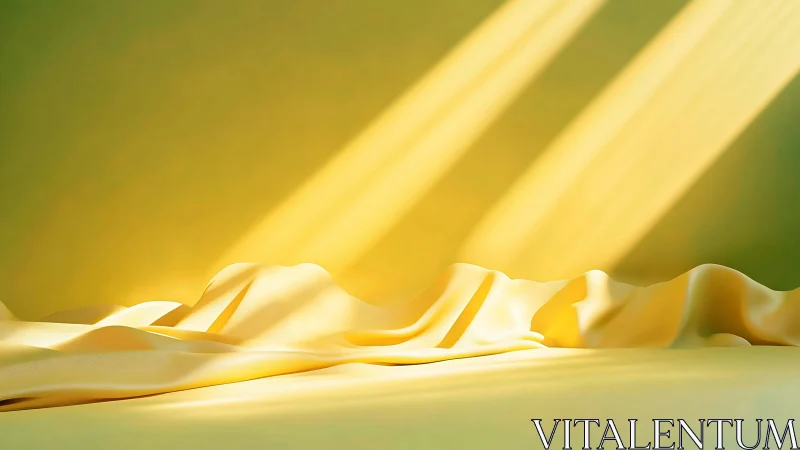 Soft yellow fabric folds glow under diagonal sunbeams