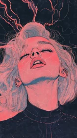 Electric neon portrait with expressive upward gaze and flux.