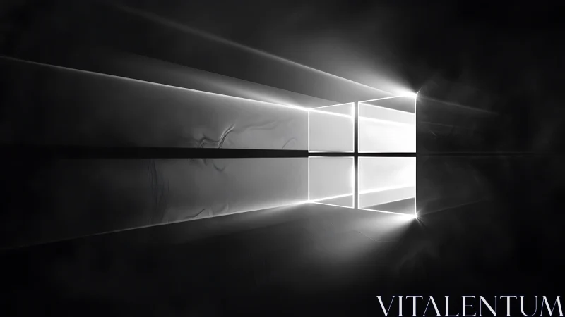 Monochrome luminous window grid with volumetric light beams.