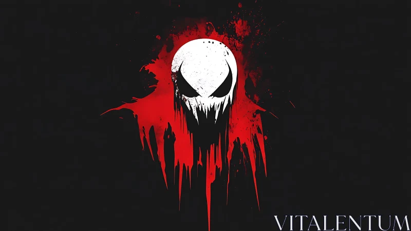 Central white mask silhouette emerges from red paint drips