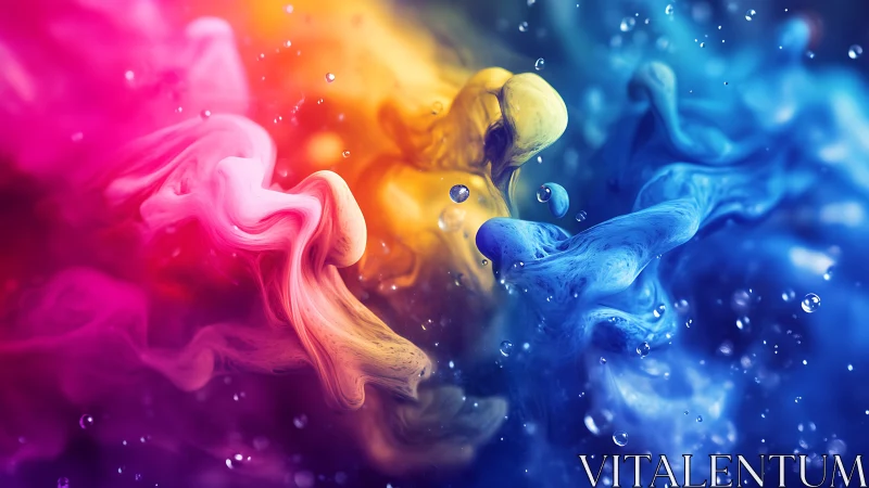 Vivid liquid color clouds collide in a glowing abstract space