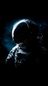 Solitary astronaut figure in deep space against dark void.