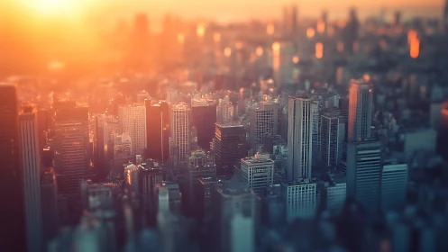 Sunlit high-rise cityscape is recorded from elevated viewpoint