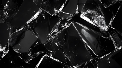 Shattered midnight glass tessellates into sharp liquid light