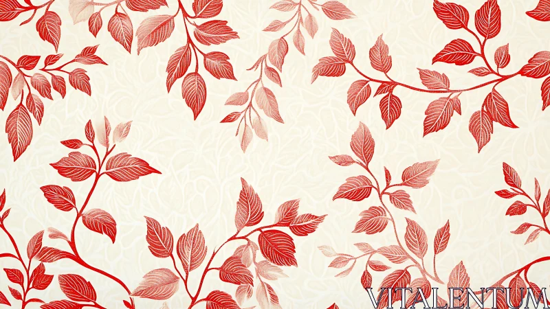 Crimson climbing leaves on cream, a graceful wallpaper waltz.