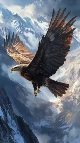 Golden eagle in dynamic glacial updraft over alpine ravine