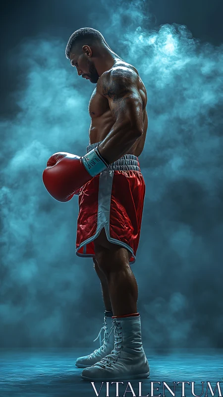 Powerful Boxer Ready for Battle in Atmospheric Storm