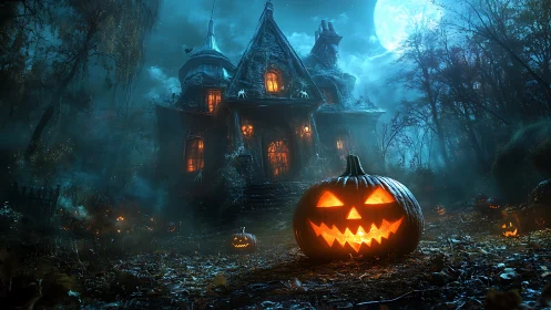 Jack o Lantern ringleader guards a moon-drowned haunted manor.