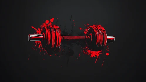 Red barbell illustration explodes with dynamic paint splashes