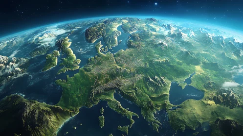 Oblique satellite style Earth view focused on continental Europe.