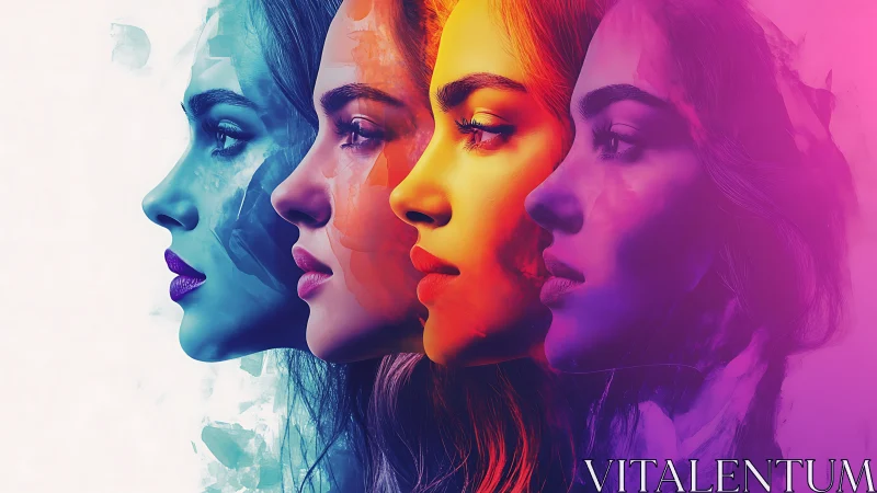 Vibrant Portraits of Women in Artistic Gradient Abstract Style.
