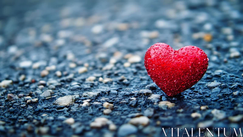 A Crimson Heart Rests Gently on Weathered Stone.