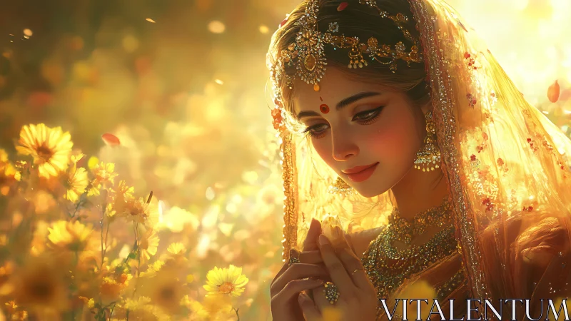 Sunlit flower queen in golden veil of quiet daydreams.