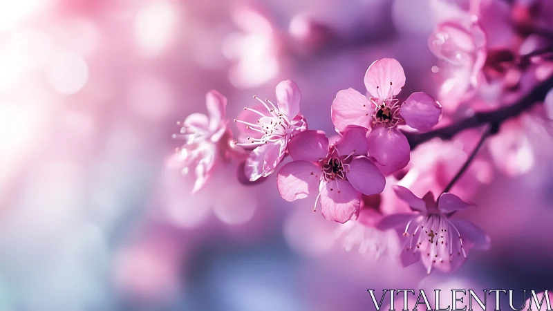 Pink flowering branch with soft focus bokeh background.