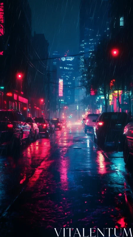 Neon rainstorm drapes a midnight city in liquid neon dreams.