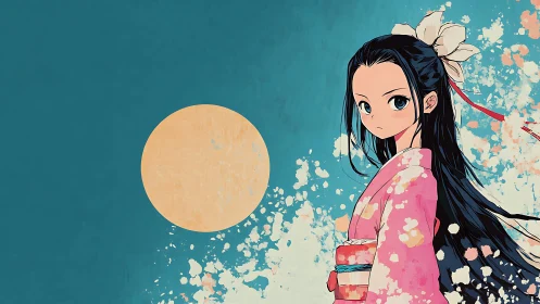 Moonlit kimono daydream with quiet splash-painted skies.