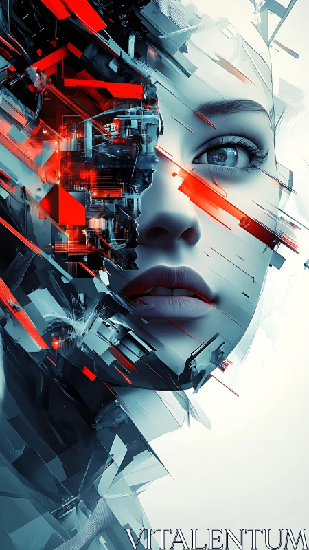 Cybernetic portrait integrates human visage with angular mech constructs