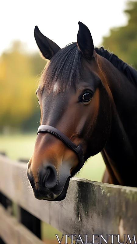 Gentle bay horse leans over fence in soft sunrise hush.
