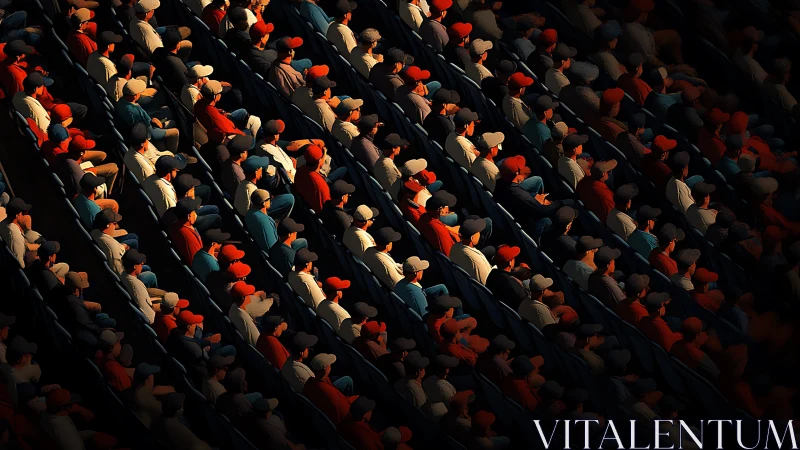 Diagonal stadium crowd under dramatic directional light.
