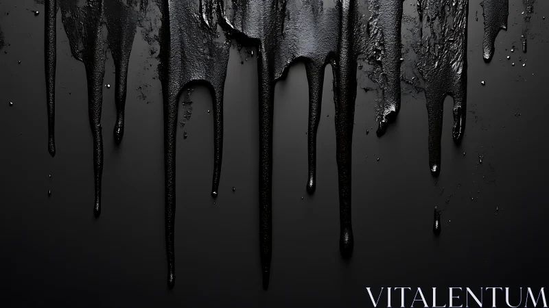Glossy black liquid drips down a smooth dark surface.
