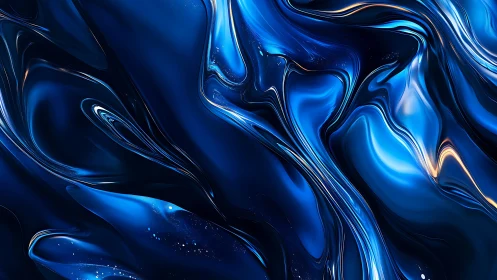 Liquid blue abstract waves with luminous metallic flows.