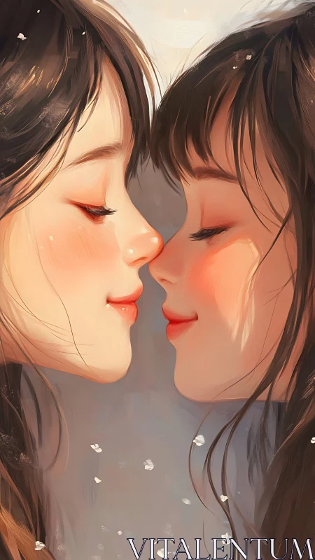 Two Female Figures with Closed Eyes in Profile Proximity