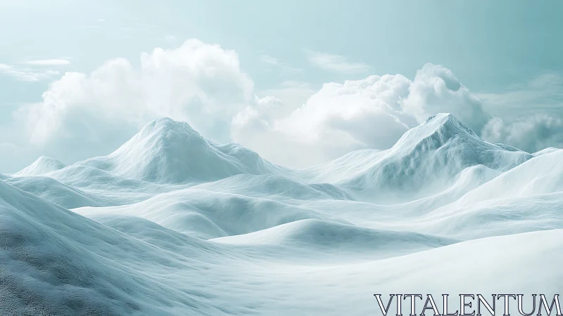 Soft winter peaks under bright, dreaming clouds of light.