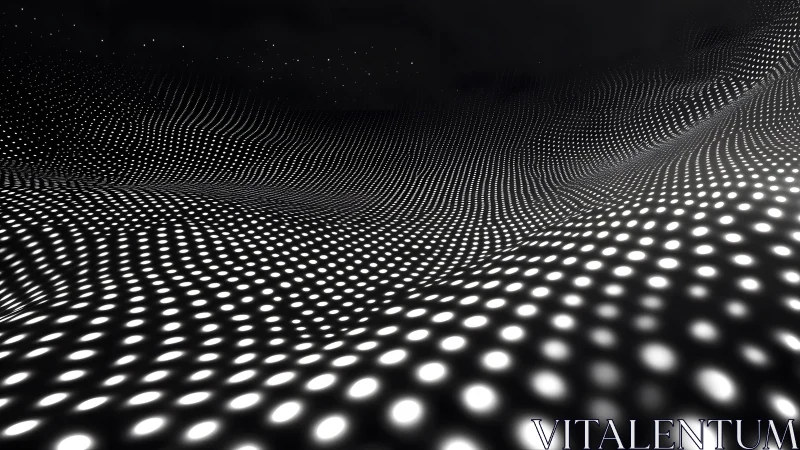 Abstract black and white dotted wave pattern, futuristic digital art.