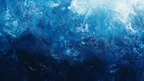 Abstract blue ocean-inspired textured painting with bold brush strokes.