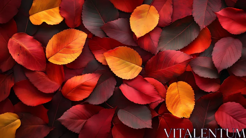 Autumn leaves glow in rich red and gold harmony.