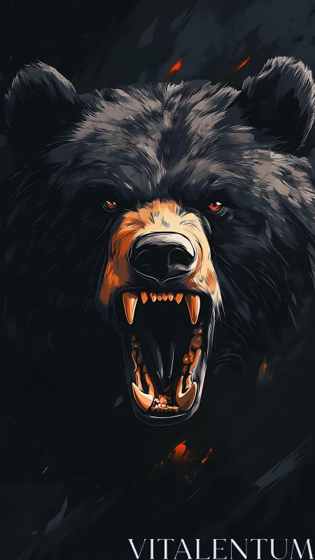 Digital illustration shows frontal view of roaring bear head