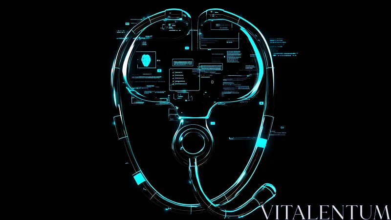 Digital stethoscope outline with data interface display.