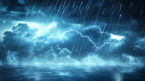 Electrified ocean storm rendered in high-contrast digital realism