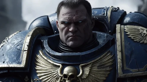 Grim voidborn paladin in gold-trimmed warplate armor.