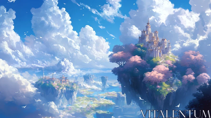 Fantasy cloud archipelago with luminous skyborne citadels.