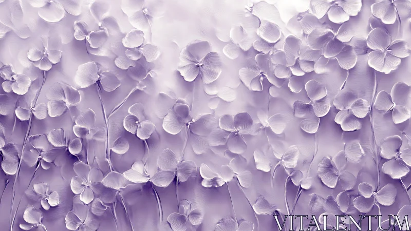 Purple four-petaled flowers rendered in soft focus relief composition.