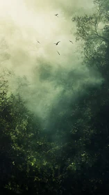 Emerald fog parts as jungle shadows exhale toward sky