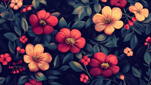 Velvet Night Blooms in Crimson and Gold Splendor