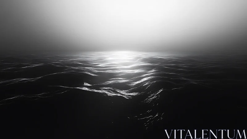 Monochrome ocean horizon under stark bright backlight.