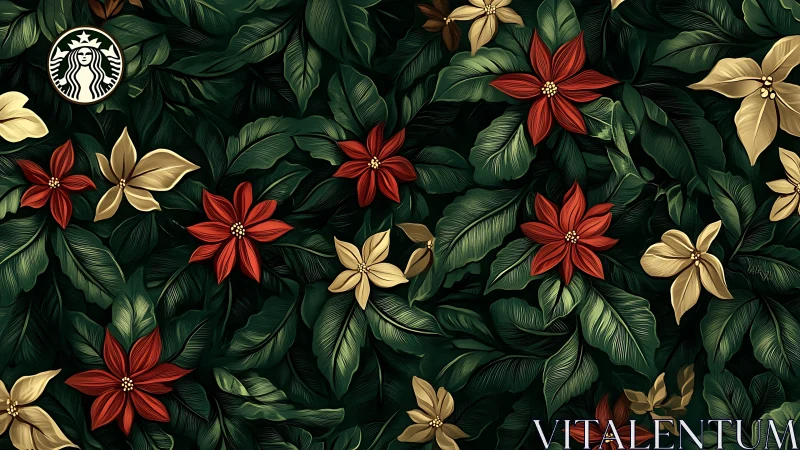 Lush coffee canopy with festive blossoms and hidden siren logo.