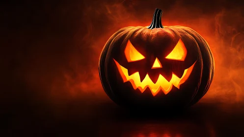 Illuminated carved pumpkin with internal light source.